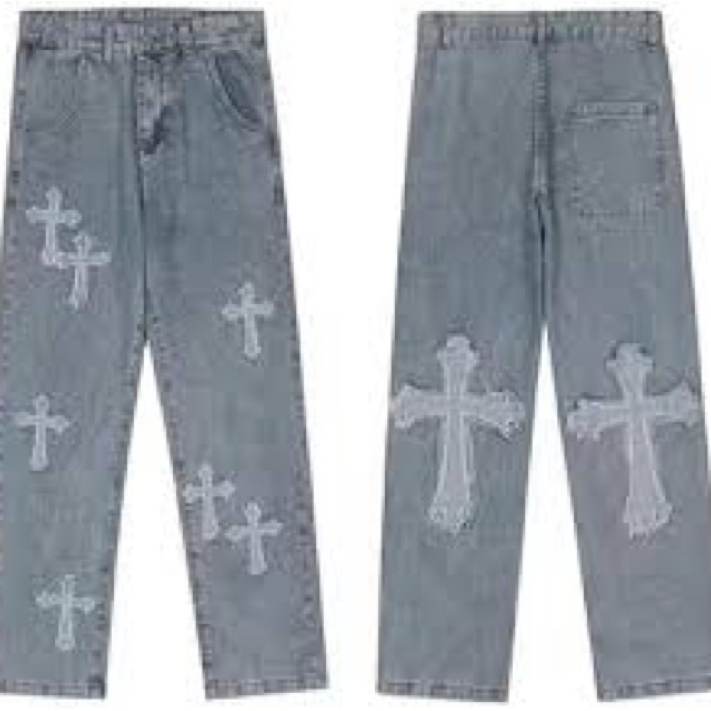 Chrome Hearts Gray Jeans with Cross Accents